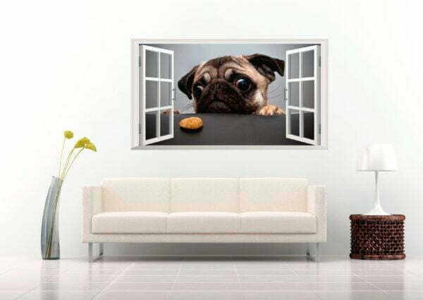 Pug Carlino Dog with Hunger 3D Wall Decal Vinyl Sticker