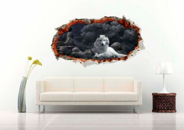 White Wolf on The Stone 3D Art Wall Decal Vinyl Sticker