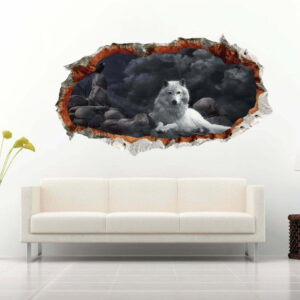 3D White Wolf Among The Stone Wall Decals