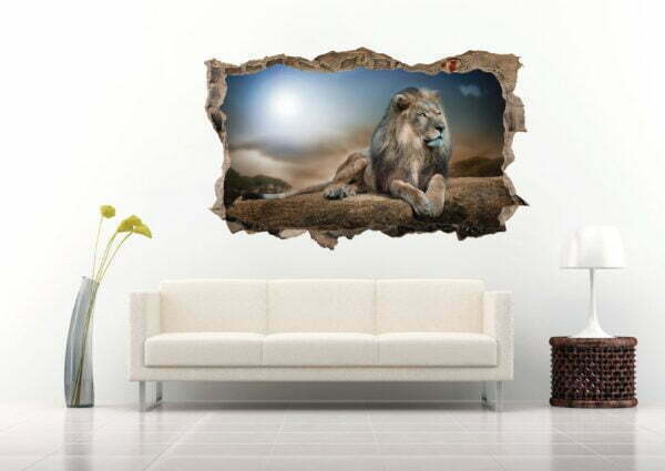 3D Lion Lying Resting Under The Moon Wall Decals