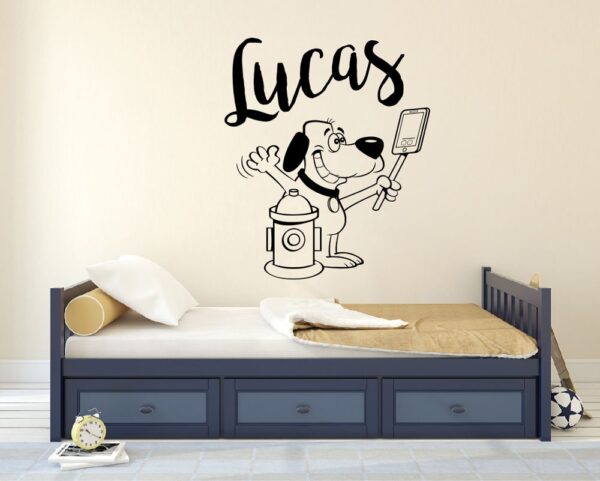 Happy Dog with his Phone Wall Decals Nursery, Stickers Decoration, baby boy &#038; Girls