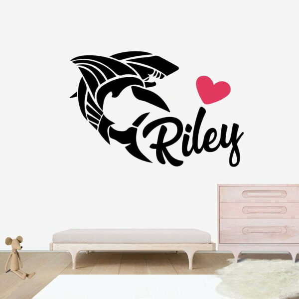 Shark in Silhouette with Heart Wall Decals Nursery, Stickers Decoration, baby boy &#038; Girls