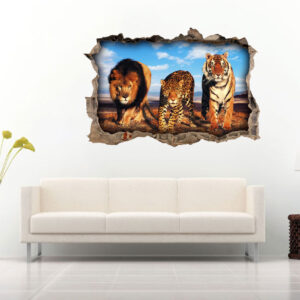Lion Leopard and Tiger 3D Art Wall Decal Vinyl Sticker