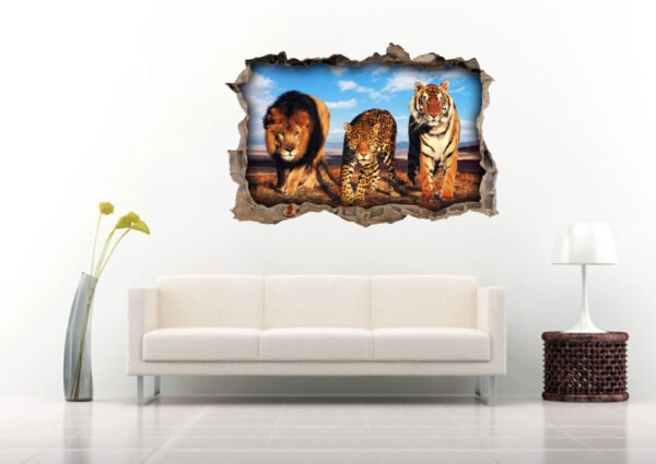 Lion Leopard and Tiger 3D Art Wall Decal Vinyl Sticker