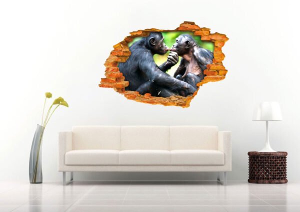 Monkeys kissing 3D Art Wall Decal Vinyl Sticker