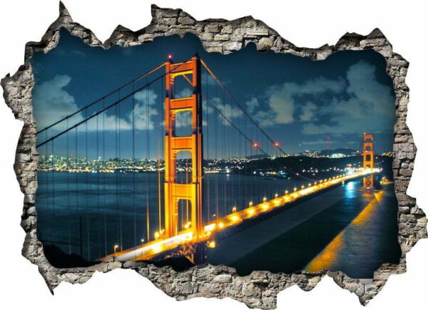 Bridge in the Dark City 3D Art Wall Decal Vinyl Sticker