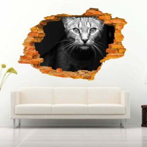 3D Cat Leaning in Black and White Art Wall Decals Sticker Nursery Decoration for Home