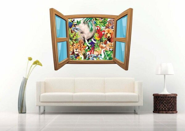Wild Life in The Window 3D Art Wall Decal Vinyl Sticker