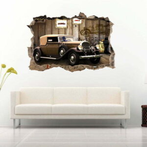 3D Antique Car in The Garage Art Wall Decals Sticker Nursery Decoration for Home