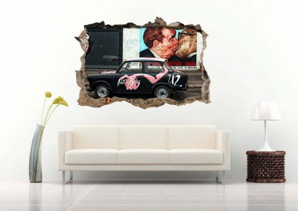Black Car Among The Street 3D Art Wall Decal Vinyl Sticker