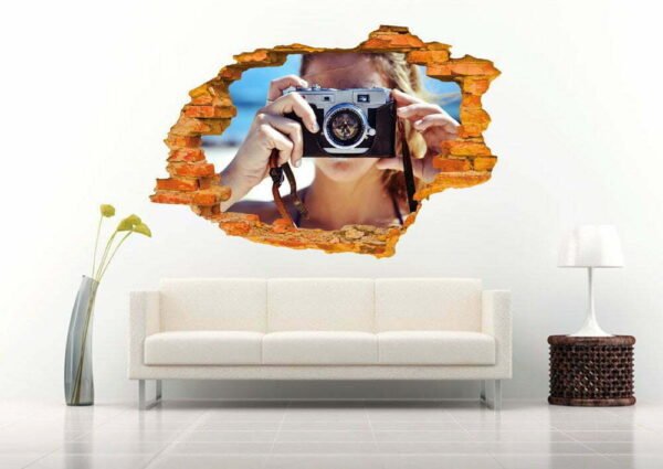 Woman Taking Picture 3D Art Wall Decal Vinyl Sticker