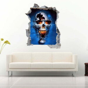 Skull with Fire 3D Art Wall Decal Vinyl Sticker