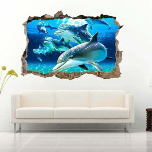 Dolphins in The Ocean 3D Wall Decals Vinyl Sticker