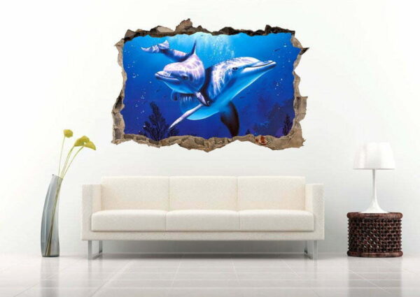 Dolphins Strolling in The Ocean 3D Wall Decals Vinyl Sticker