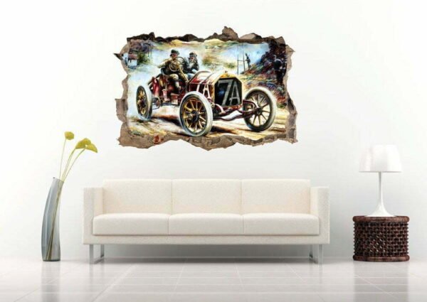 Antique Car Race 3D Art Wall Decal Vinyl Sticker