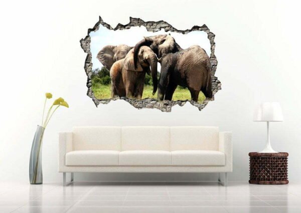 Elephants Playing 3D Art Wall Decal Vinyl Sticker