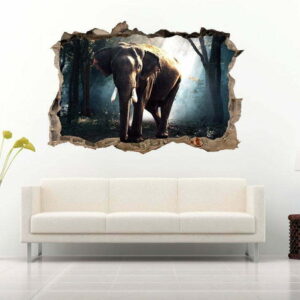 Elephant Walking in The Jungle 3D Art Wall Decal Vinyl Sticker