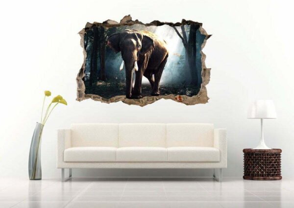Elephant Walking in The Jungle 3D Art Wall Decal Vinyl Sticker