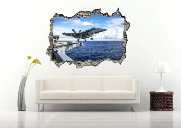 Plane Taking Off on The Ship  3D Art Wall Decal Vinyl Sticker