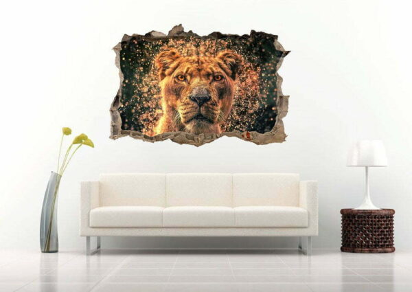3D Lioness Animated with Effect Art Wall Decals Sticker Nursery Decoration for Home