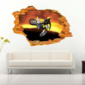 3D Motorcyclist Doing his Pirouette in The air Art Wall Decals Sticker Nursery Decoration for Home