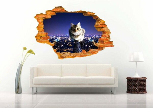 Cat in the Night 3D Wall Decal Vinyl Sticker