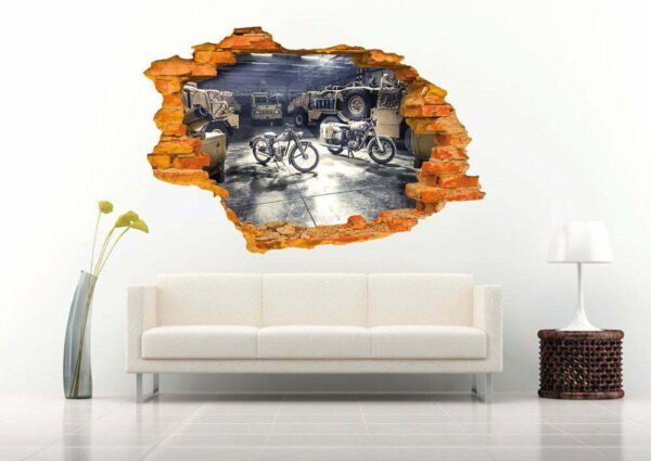 Trucks and War Motorcycles 3D Wall Decal Sticker