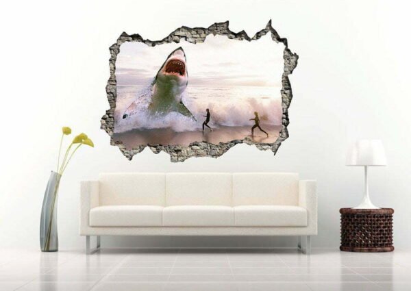 Shark Leaving the Seashore 3D Wall Decal Vinyl Sticker