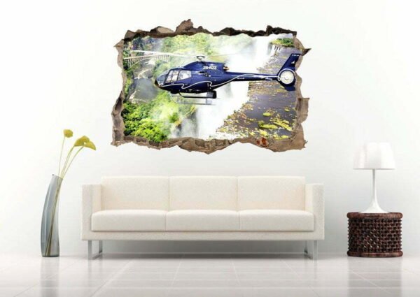 Helicopter Over The Cascade 3D Art Wall Decal Vinyl Sticker