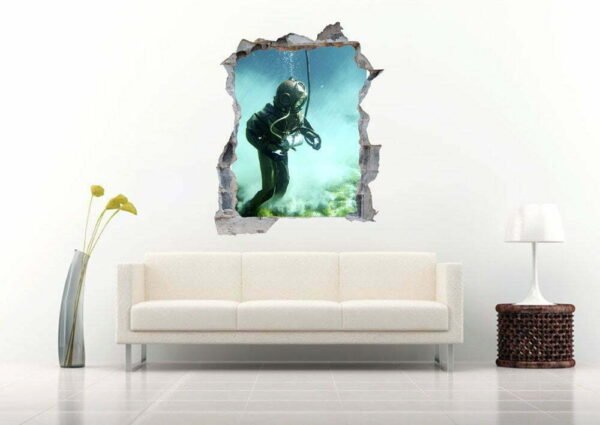 Diver in the Ocean 3D Art Wall Decal Vinyl Sticker