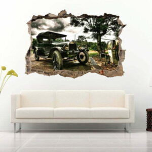 3D Old Car in The Forest at a Gas Station Wall Decals Sticker Nursery Decoration for Home