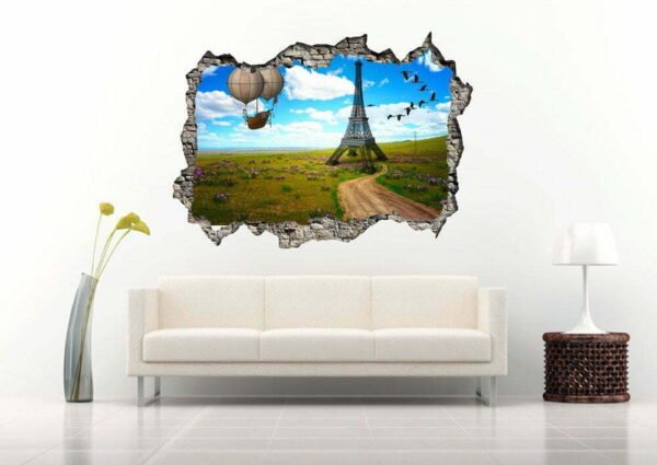 The Eiffel Tower and Hot Balloon 3D Wall Deca Vinyl Sticker