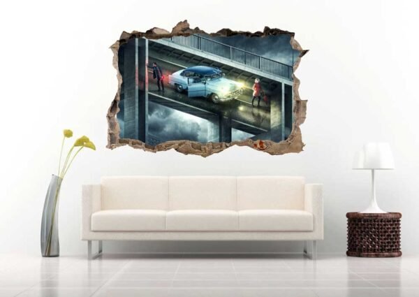 Person Blue Car Bridge 3D Art Wall Decal Vinyl Sticker