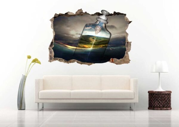 Bottle Reflecting The Island 3D Art Decal Vinyl Sticker