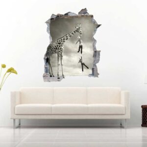 3D Giraffe Art Holding People with a Rope Decoration Floor &#038; Wall Decal Sticker Nursery Decoration for Home