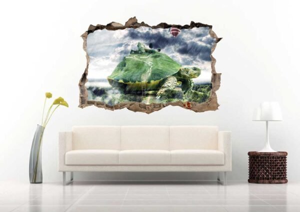 Turtle Carrying a House 3D Art Wall Decal Vinyl Sticker