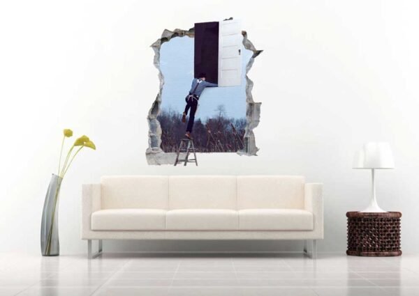 Person Climbing by a Door 3D Art Wall Decal Vinyl Sticker