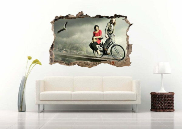 3D Art Person Riding a Bicycle Decoration Floor &#038; Wall Decals Sticker Nursery for Home