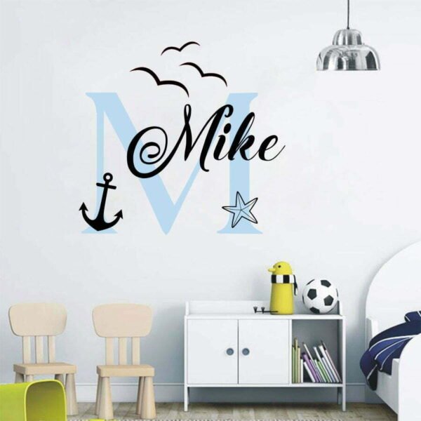 Personalized Name Wall Decals &#8211; Ocean Birds Anchor and Starfish Wall Decals Sticker Nursery for Home