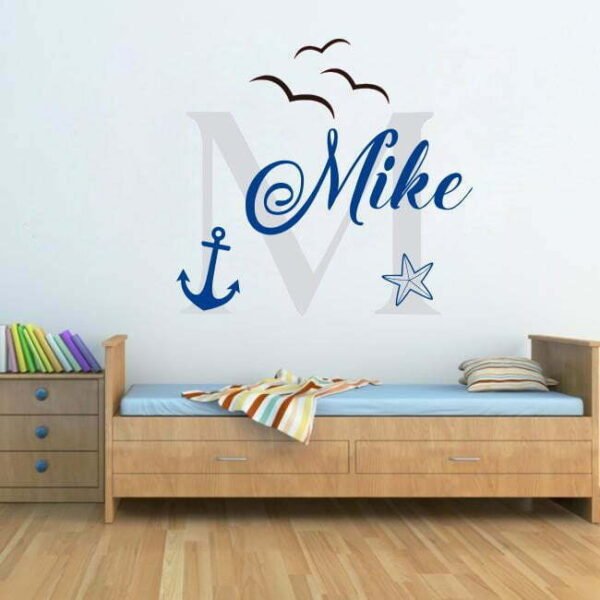 Personalized Name Wall Decals &#8211; Ocean Birds Anchor and Starfish Wall Decals Sticker Nursery for Home