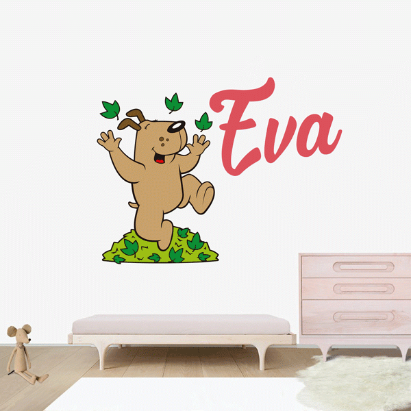 Dog Jumping Between The Leaves Wall Decals Nursery, Stickers Decoration, baby boy &#038; Girls