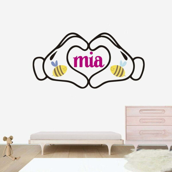 Personalized Name &#8211; Cartoon Hand and Bee &#8211; Wall Decals Sticker Nursery for Home Decor