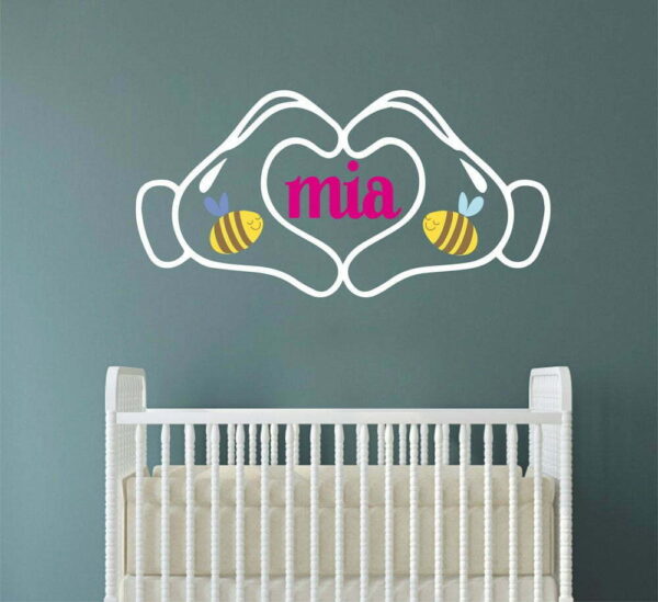 Personalized Name &#8211; Cartoon Hand and Bee &#8211; Wall Decals Sticker Nursery for Home Decor