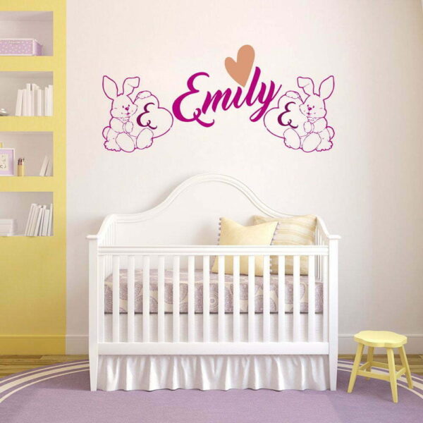 Personalized Name &#8211; Stuffed Rabbit with Heart &#8211; Wall Decals Sticker Nursery for Home Decor