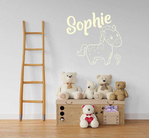 Personalized Name &#8211; Nice Pony and a Flower &#8211; Wall Decal Sticker Nursery for Home Decor