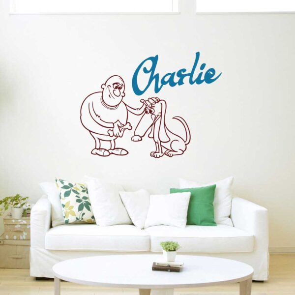 Personalized Name &#8211; Dog with its Owner &#8211; Wall Decal Sticker Nursery for Home Decor