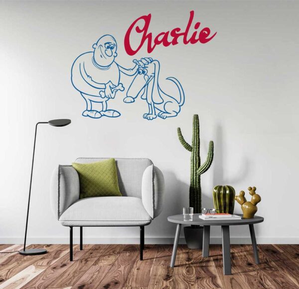 Personalized Name &#8211; Dog with its Owner &#8211; Wall Decal Sticker Nursery for Home Decor