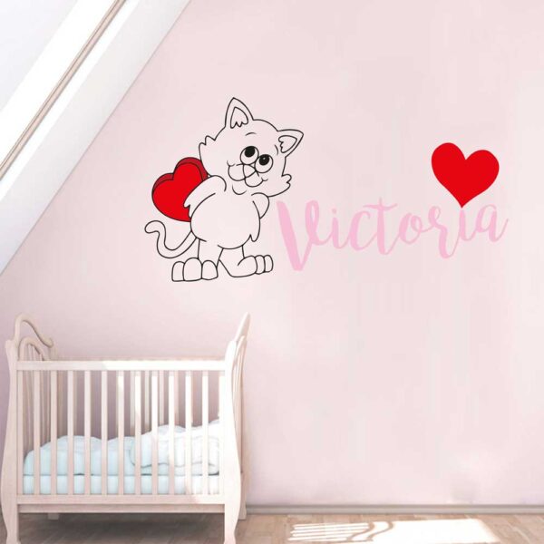 Personalized Name &#8211; Happy Cat &#8211; Wall Decal Sticker Nursery for Home Decor