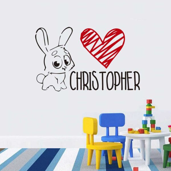 Personalized Name &#8211; Heart with Baby Rabbit &#8211; Wall Decal Sticker Nursery for Home Decor