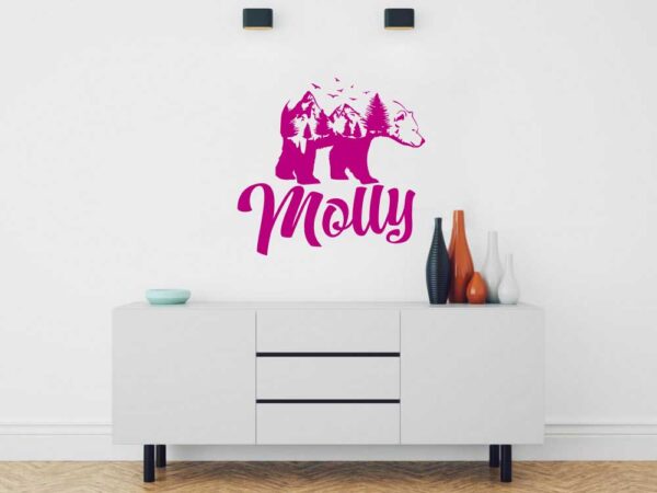 Personalized Name &#8211; Bear with the Forest &#8211; Wall Decal Sticker Nursery for Home Decor